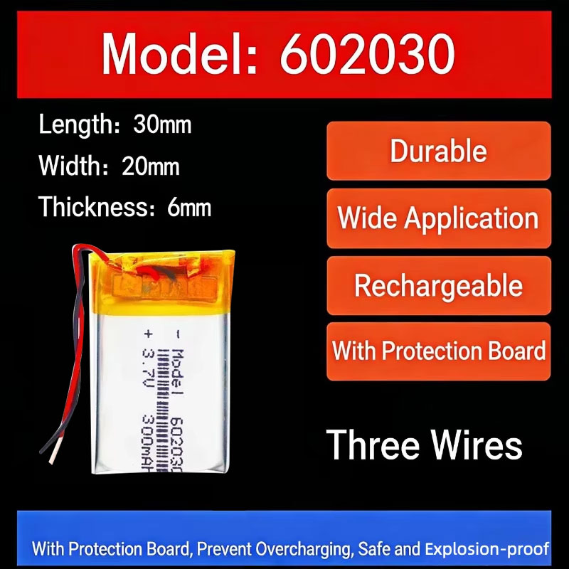 Smart Watch - Batteria al Litio 3.7V 300mAh 602030,