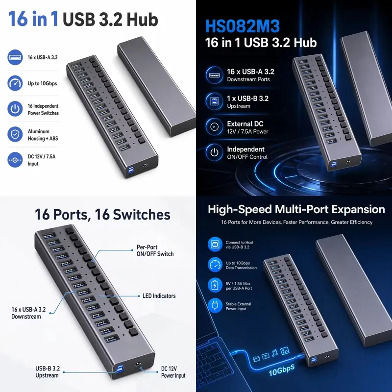 AP01 Hub USB 3.2 Gen2 a 16 Por - Usb Hub recensione e prezzo